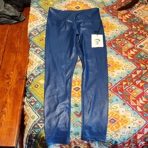 ZYIA Blue Metallic Light n Tight Leggings. Size 4. New With Tags. 7/8 Length